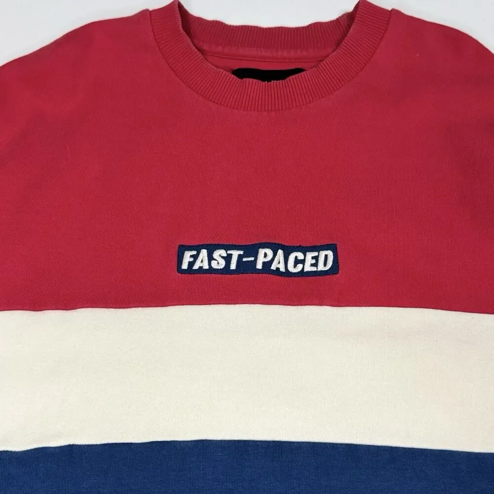 Zara Men’s Fast Paced Color‎ Block Sweater Red/White/Blue Pullover Size L